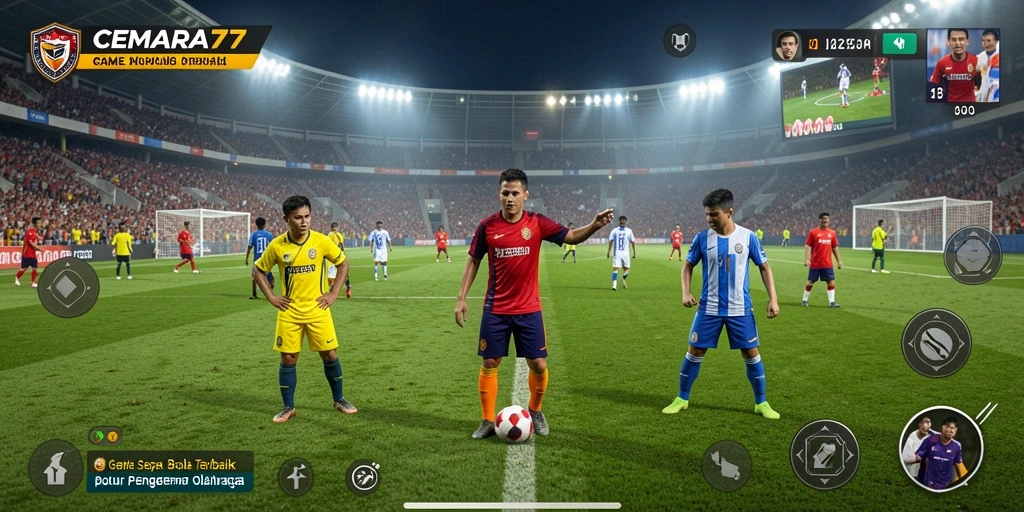 Screenshot gameplay CEMARA77 menunjukkan pertandingan sepak bola yang mendebarkan.