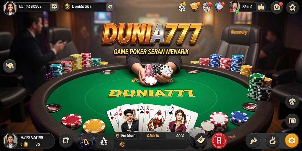 Tampilan gameplay DUNIA777 menampilkan meja poker yang menegangkan.