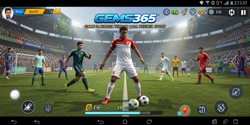 Tampilan gameplay GEMS365 dengan aksi olahraga yang intens.