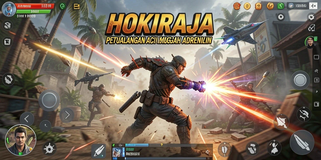 Screenshot gameplay HOKIRAJA menampilkan aksi mendebarkan dalam pertempuran.
