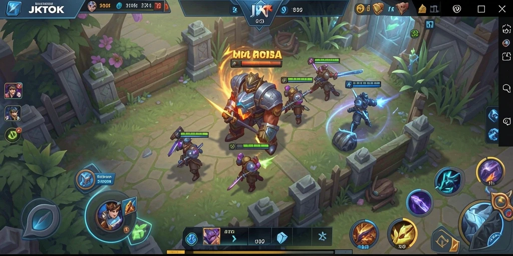 Tampilan seru gameplay MOBA JKTOK dengan karakter unik.