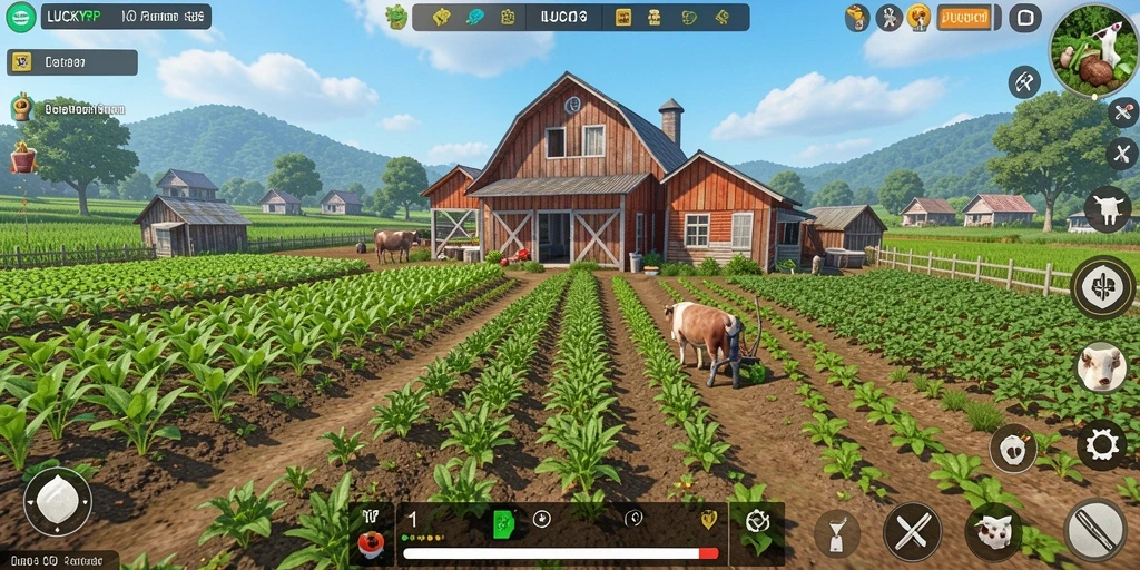 Tampilan gameplay LUCKYRP dengan aktivitas pertanian yang dinamis.