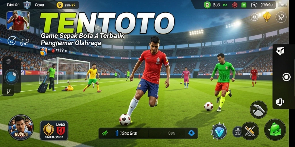 Screenshot gameplay TENTOTO menampilkan aksi seru di lapangan sepak bola.